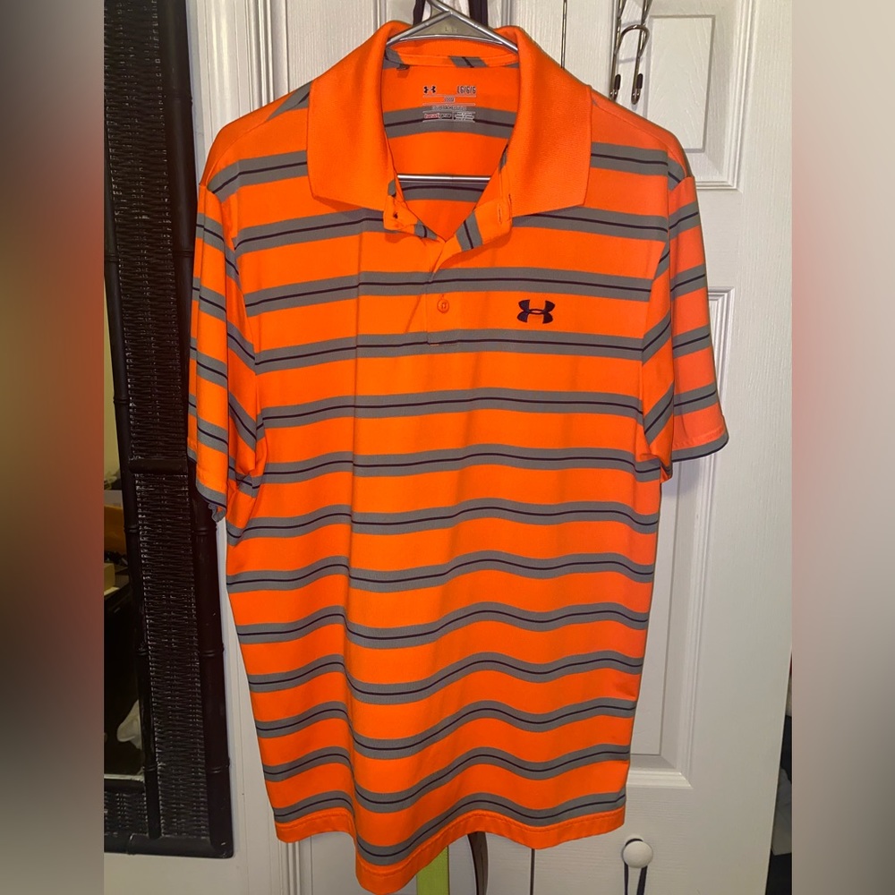 Men’s Under Armour Golf Polo - Large Orange/Silver/Navy